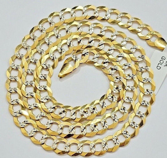 14k Yellow Gold Necklace Chain Cuban Curb Link 9mm 24" Inch Diamond Cut SOLID - Reva Jeweler