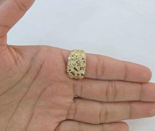 14k Yellow Gold Nugget Band Ring Casual Square Gold Ring Sizable 10kt - Reva Jeweler