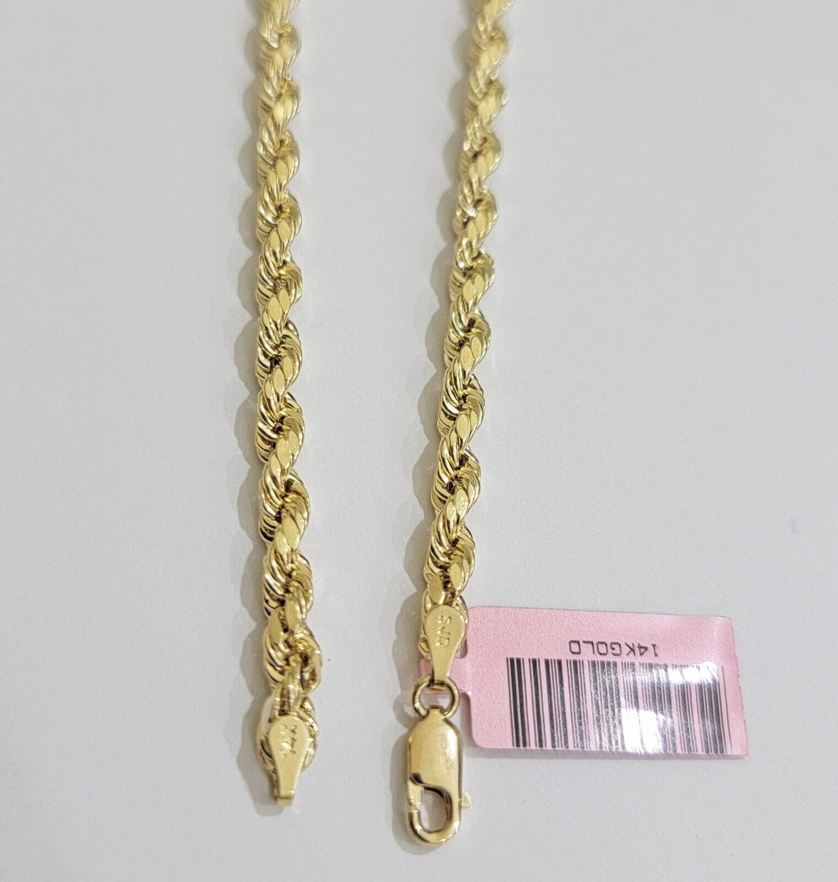 14k Yellow Gold Rope Chain Necklace 20 Inch 4mm Diamond Cut, Real 14kt SOLID - Reva Jeweler