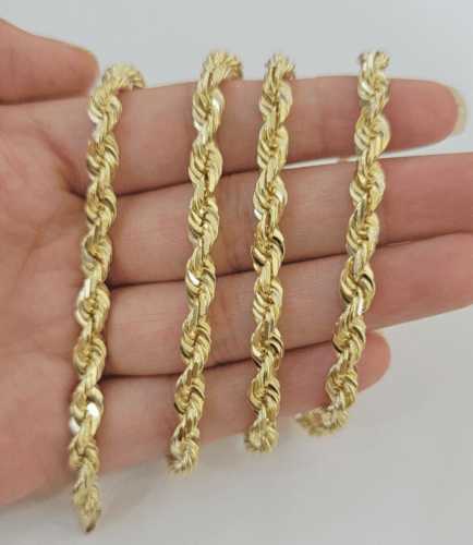 14k Yellow Gold Rope Chain Solid Necklace 6mm 24" Dimond Cut 14KT Real Gold Sale