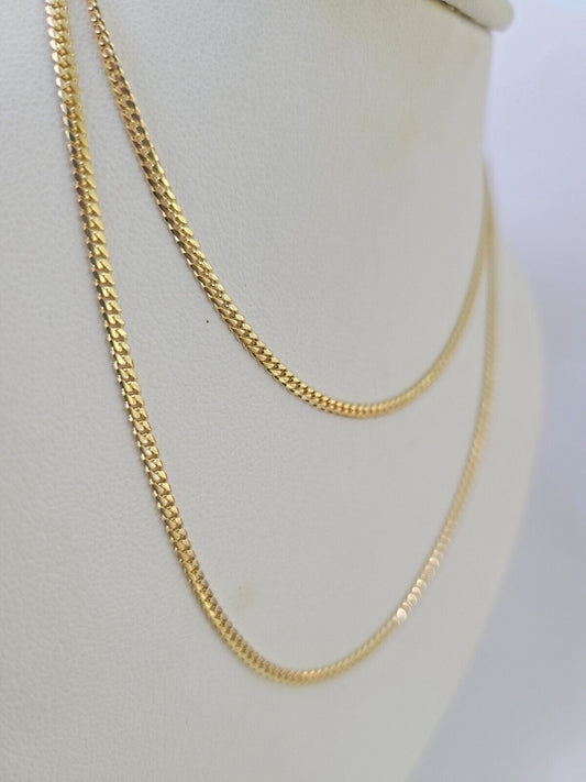 18k Real Solid Miami Cuban Chain Yellow Gold 2mm 18" Inch Genuine Necklace - GoldenlinQ