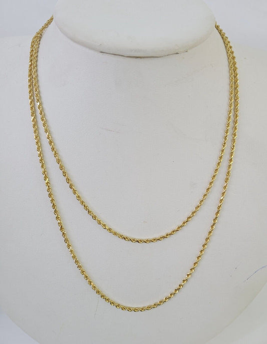 18k Real Solid Rope Chain Yellow Gold 2mm 22" Inch Genuine 18k Necklace - GoldenlinQ