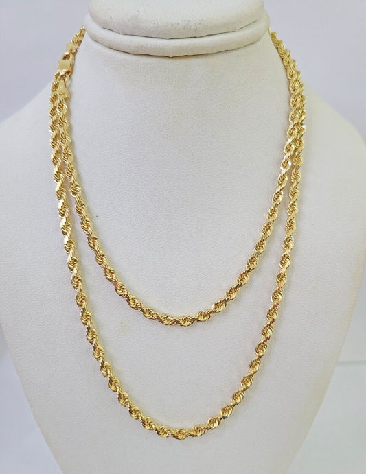 18k Real Solid Rope Chain Yellow Gold 3mm 18" - 26" Inch Genuine 18kt Necklace - GoldenlinQ