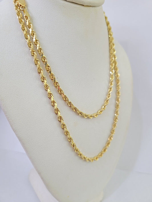18k Real Solid Rope Chain Yellow Gold 3mm 26" Inch Genuine 18kt Necklace - GoldenlinQ