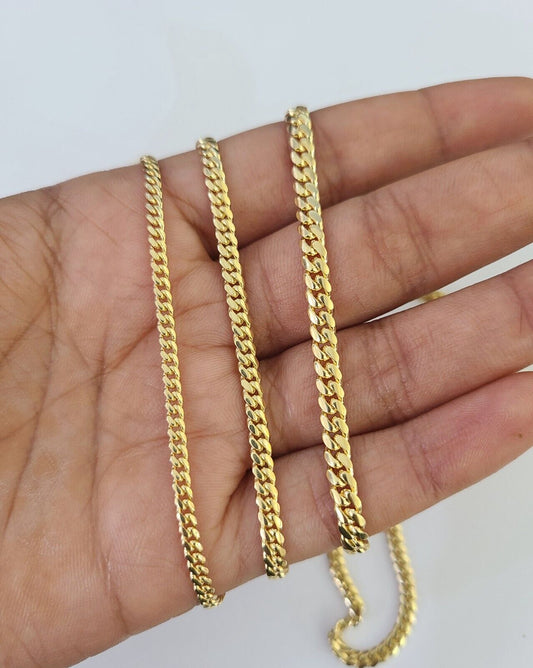 18k Solid Miami Cuban Chain Gold 2.5mm 3mm 4mm 18" 20" 22" 24" Inch Necklace - Reva Jeweler