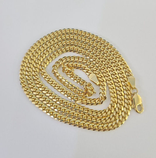 18k Solid Miami Cuban Chain Yellow Gold 3mm 18" 20" 22" 24" Inches Necklace Real - Reva Jeweler