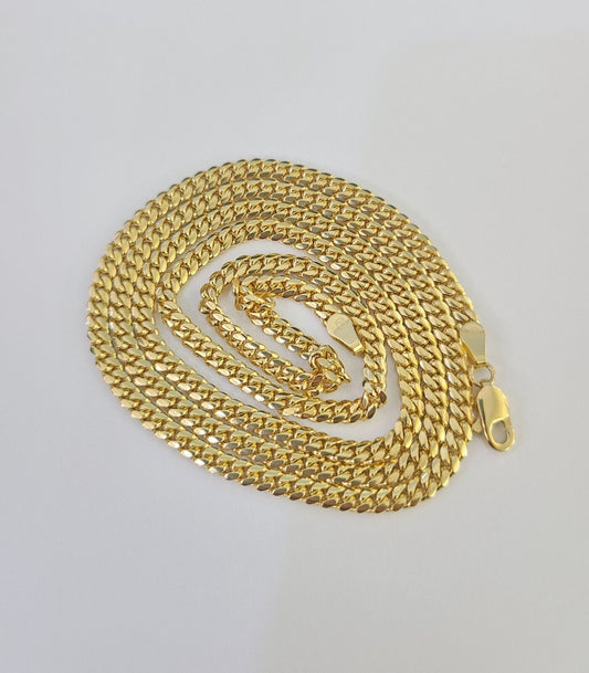 18k Solid Miami Cuban Chain Yellow Gold 3mm 20" Inch Genuine Necklace Real - Reva Jeweler