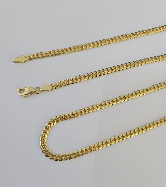 18k Solid Miami Cuban Chain Yellow Gold 3mm 28" Inches Genuine Necklace Real - Reva Jeweler
