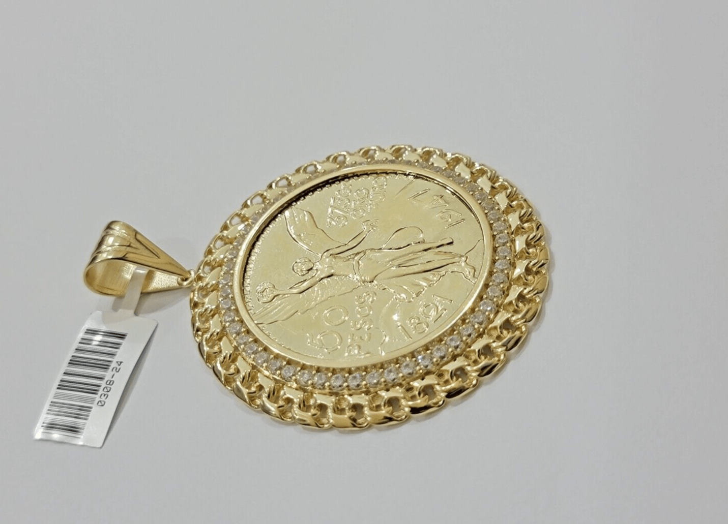 1947 Mexican Centenario Coin Charm Pendant Replica 50 pesos With Bezel 10kt Gold - Reva Jeweler