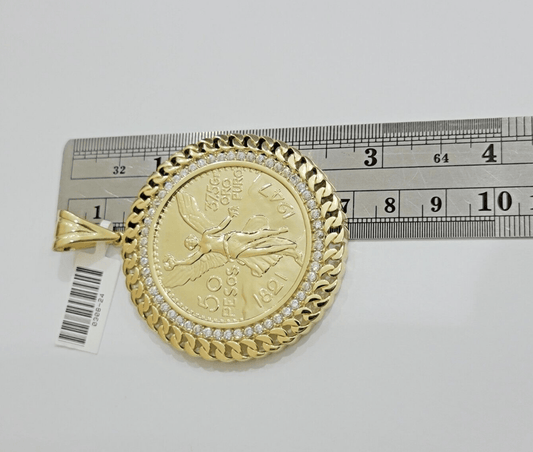 1947 Mexican Centenario Coin Charm Pendant Replica 50 pesos With Bezel 10kt Gold - Reva Jeweler