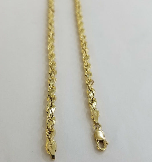 4mm 20" 10k Gold Rope Chain Necklace Diamond Cut REAL 10kt Yellow Gold Men Women - Reva Jeweler