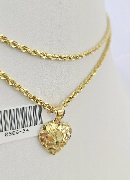 Angled Nugget Heart with 2mm rope chain