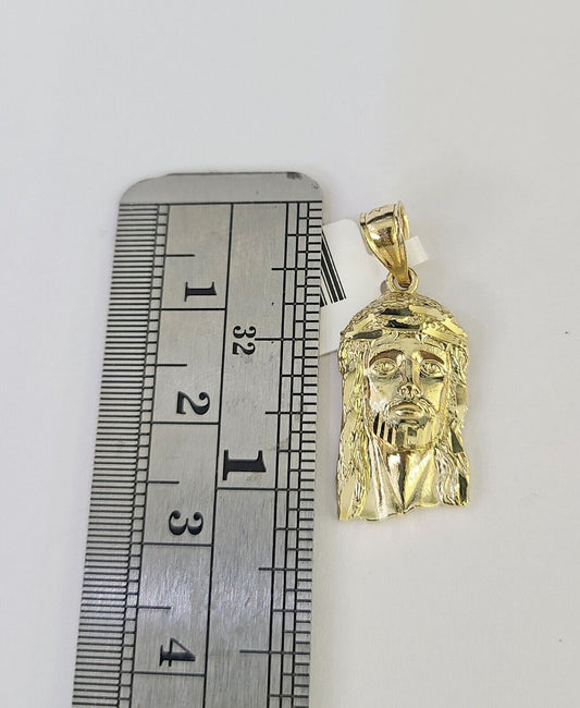 10K Gold Miami Cuban Chain Jesus Head 18"-28" 3mm REAL Pendant Necklace SET