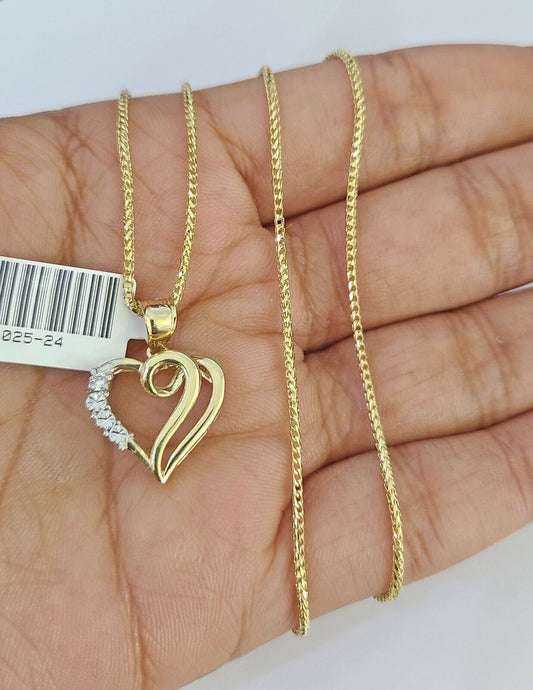 10K Solid Franco Chain Heart Pendant Charm Necklace 16"-22" 1mm Gold Ladies