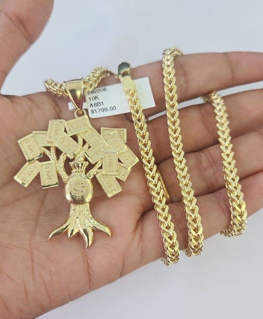 Detailed macro shot of 10K yellow gold Franco chain links
