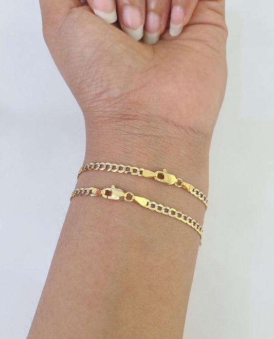 14K Solid Cuban Curb Link Bracelet Diamond Cut 3mm 7" Inch REAL Yellow Gold