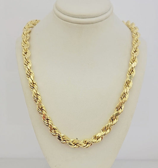 10K Yellow Gold Rope Chain Necklace 8mm 20" Choker REAL 10kt Diamond Cuts, Men's