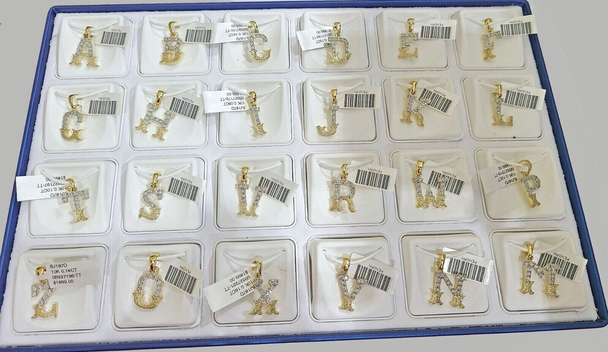 Real 10K Yellow Gold Initials Diamond Cut Charm A-Z Pendant Alphabets