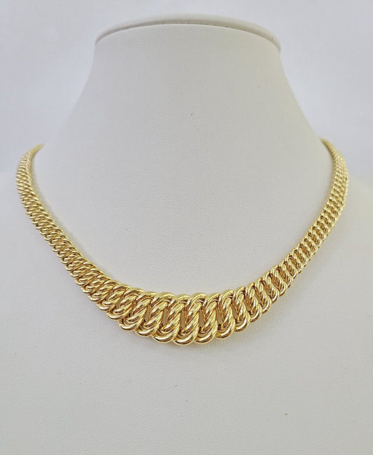 10K Gold Flat Byzantine Link Princesa Necklace Bracelet 7mm Real Yellow SET