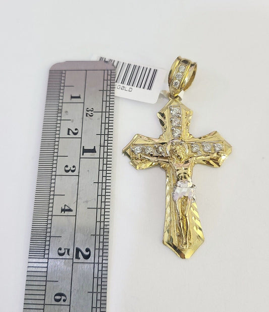 10k Solid Rope Chain Jesus Cross Charm Set 4mm 18"-30" Necklace Gold Pendant
