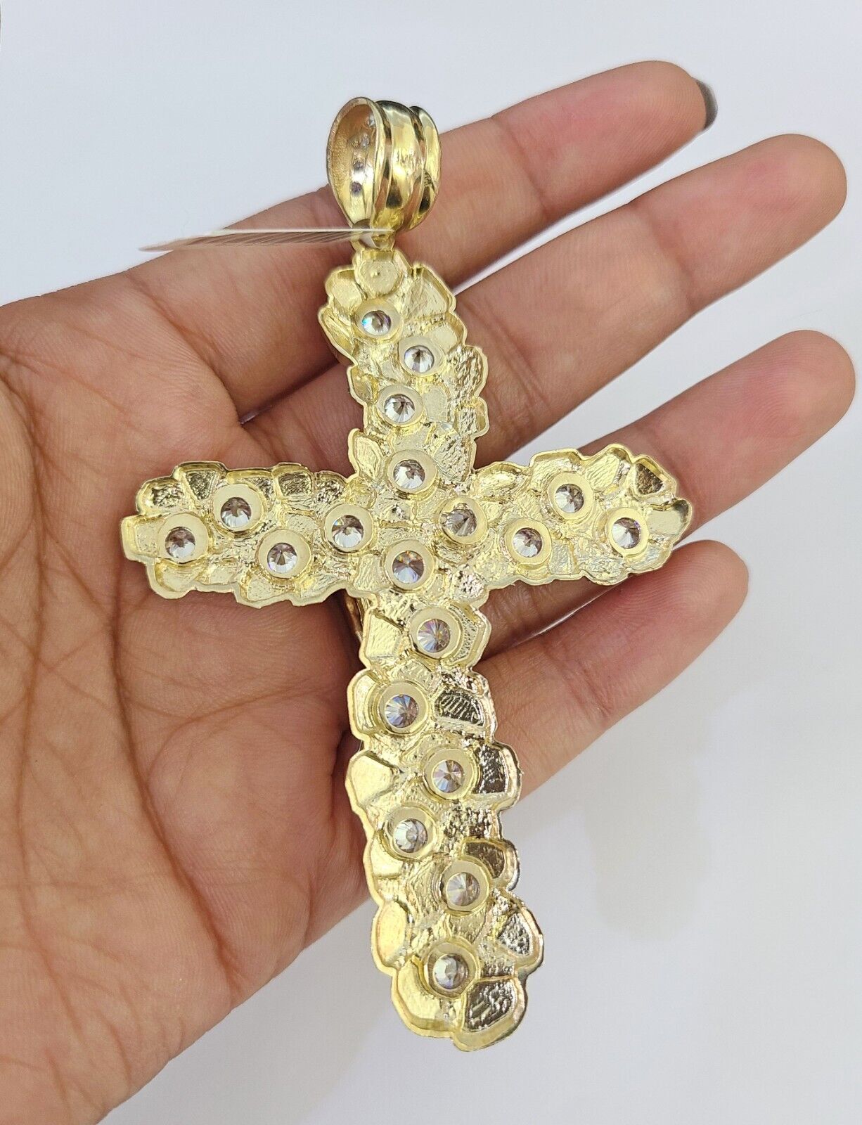 Full 10K yellow gold Franco chain necklace with Jesus cross pendant