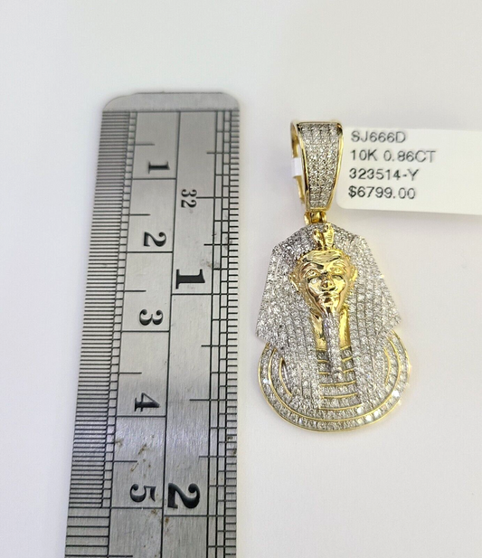 10k Miami Cuban Chain Diamond Pharaoh Charm Set 4mm 18"-28" Necklace Gold
