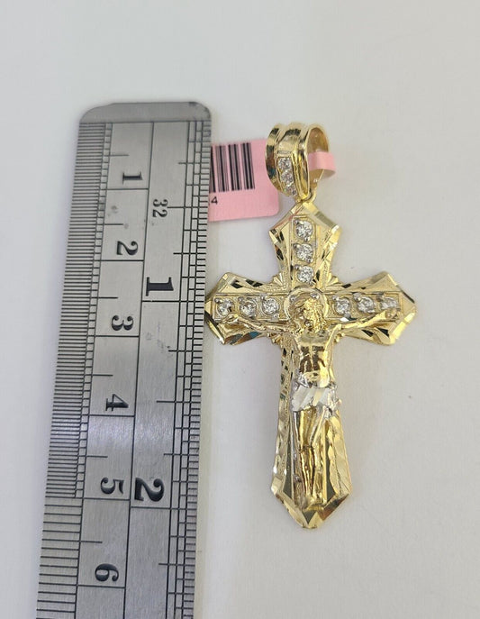 Real 14k Chain Cross Charm Set Miami Cuban Link 5mm 18"-30" Necklace Pendant
