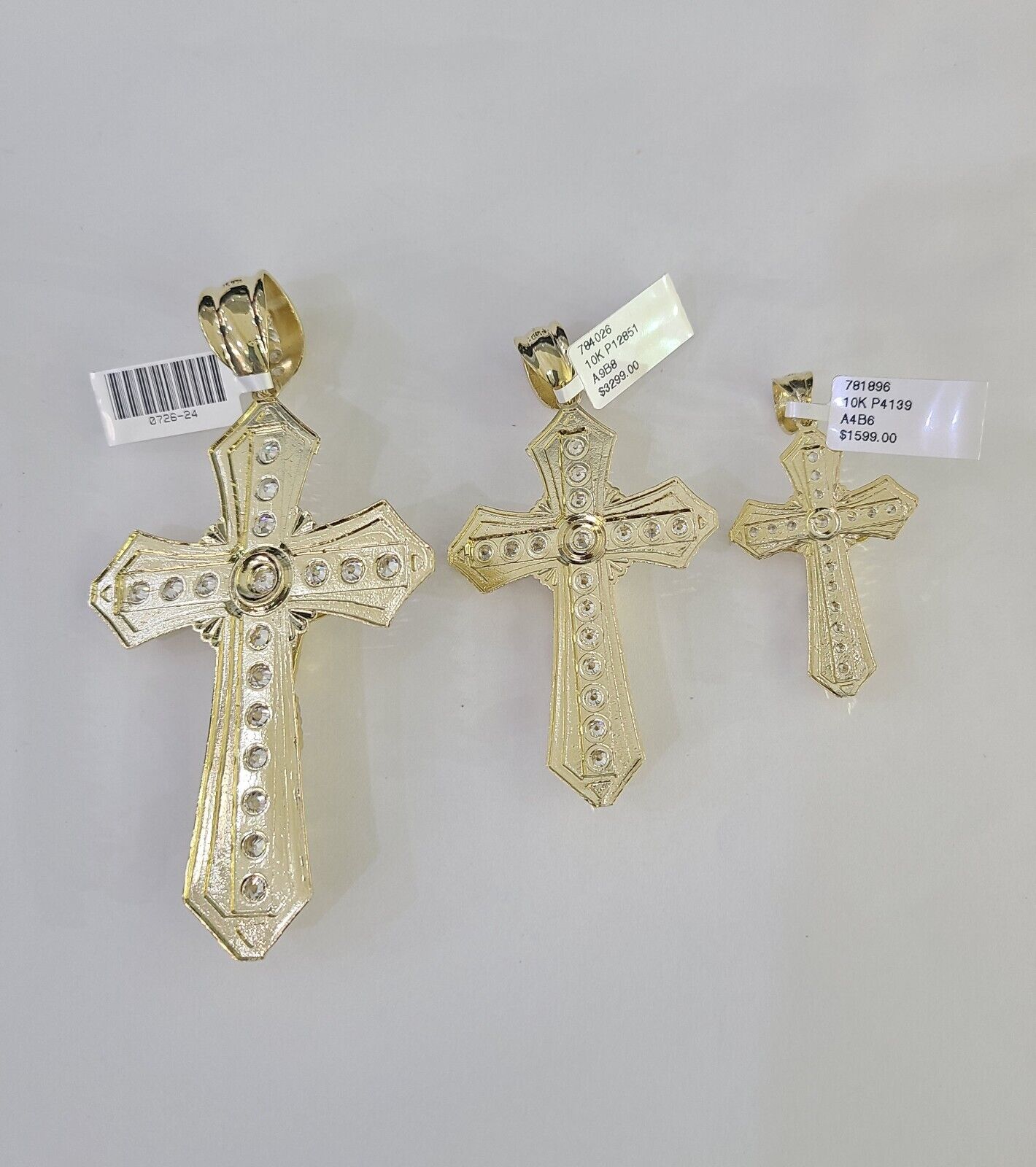 10k Yellow Gold Jesus Cross Charm Pendant For Men's in Various Sizes 4" 3" 2"