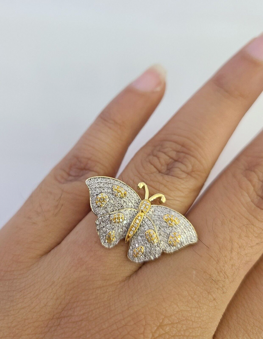 Real 10k Butterfly Diamond Ladies Ring Women Casual 10Kt Yellow Gold All Sizes