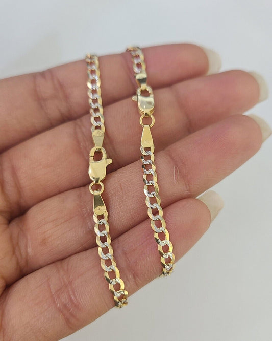 14K Solid Cuban Curb Link Bracelet Diamond Cut 3mm 8" Inch REAL Yellow Gold