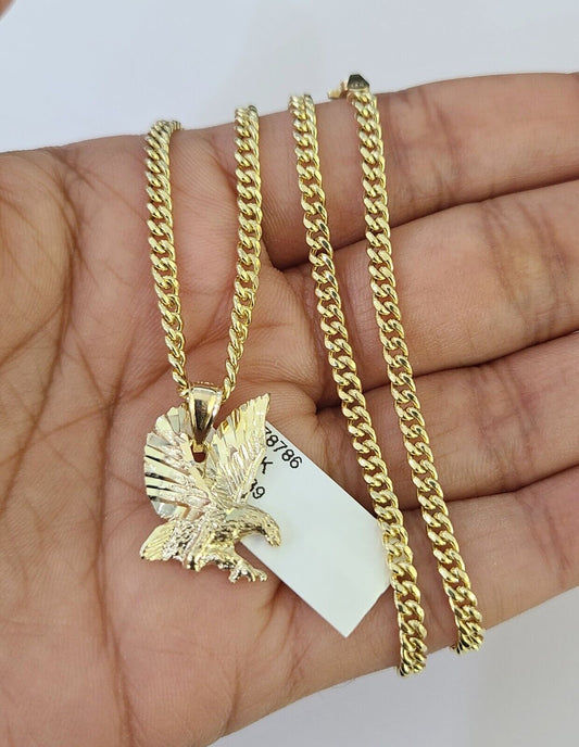 Model wearing eagle pendant