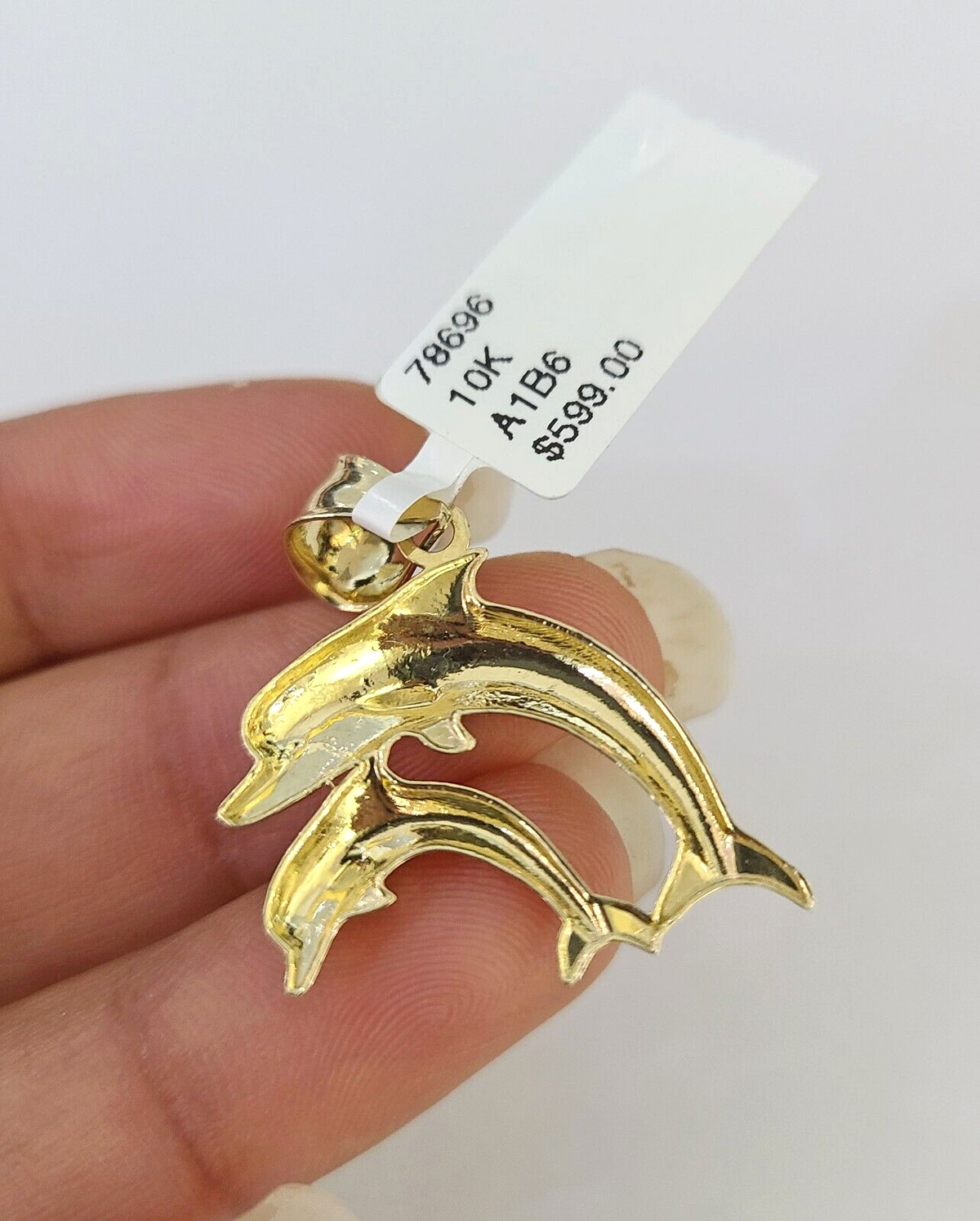 10k Dolphin pendant with 2mm rope chain