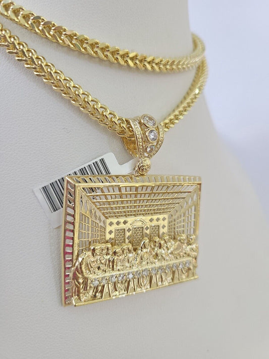 10K yellow gold Last Supper pendant and Franco chain necklace set by Reva Jeweler
