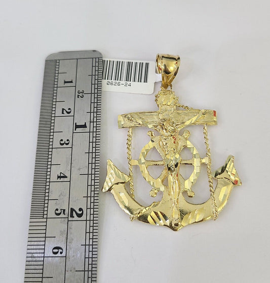 10K Franco Chain Jesus Anchor Pendant Charm Necklace 20"-26" 3mm Gold Yellow SET