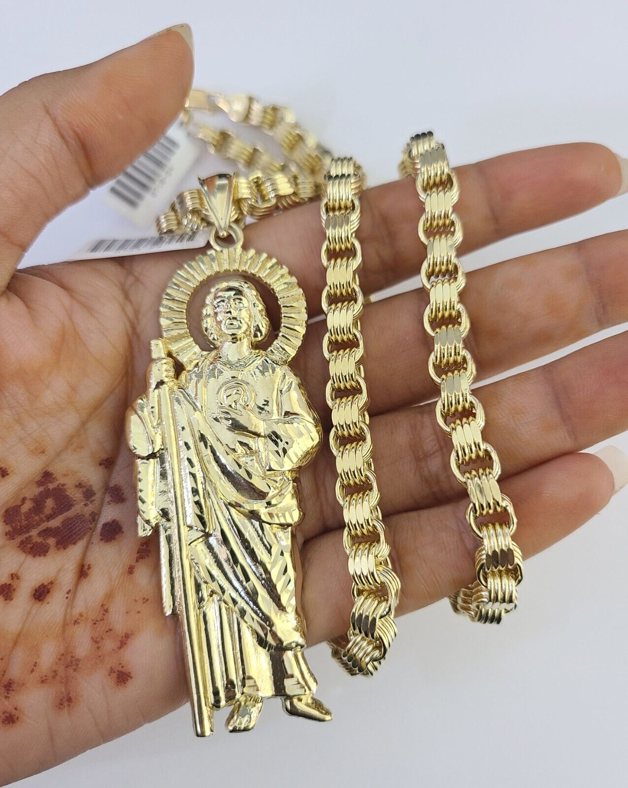 10k Gold Byzantine Necklace San Judas Charm 20-30 inches 6mm SET Chain Pendant