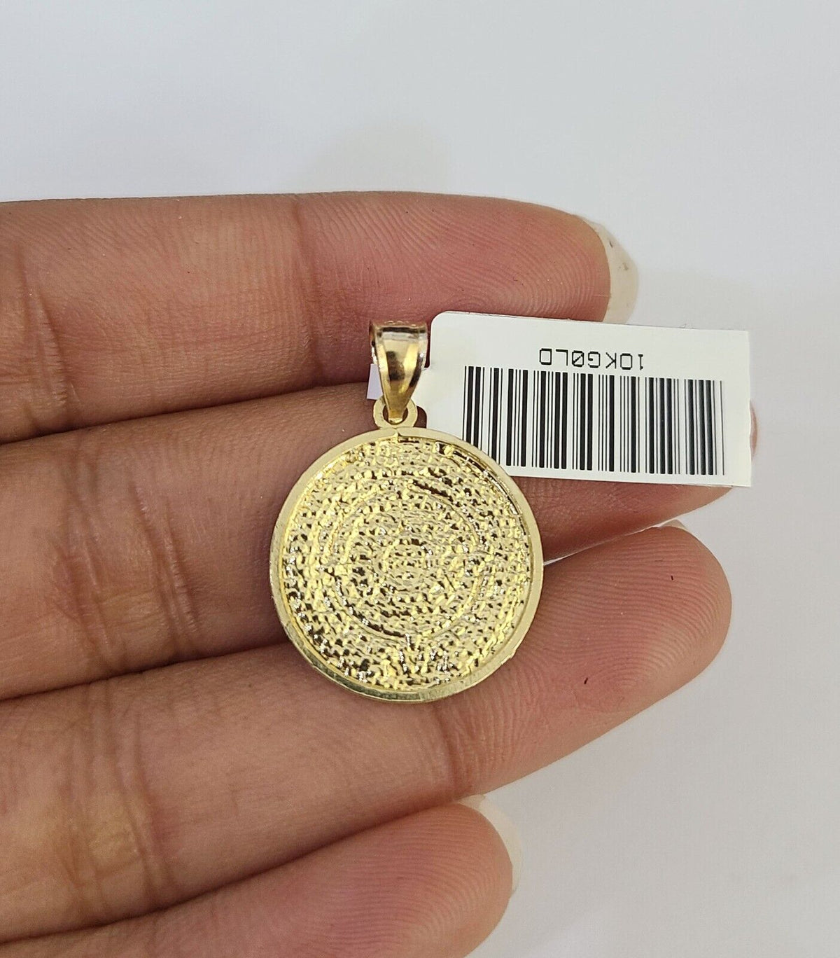 10k gold solid Cuban curb link chain necklace with Mayan calendar charm by Reva Jeweler