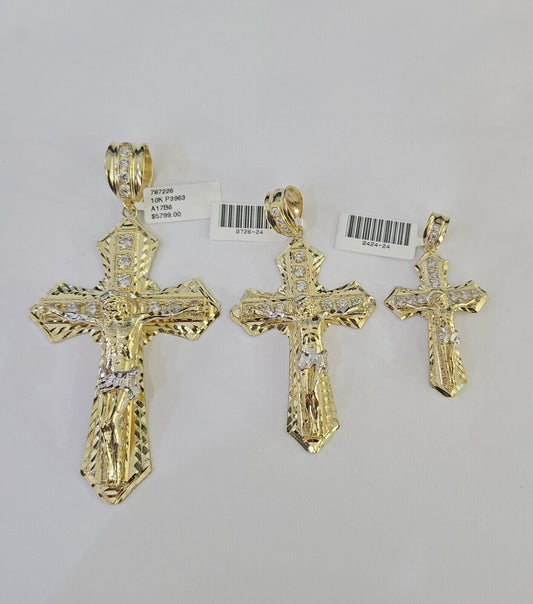 10k Yellow Gold Jesus Cross Charm Pendant For Men's in Various Sizes 4" 3" 2"