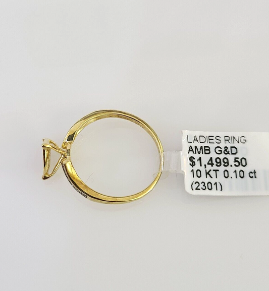 Real 10k Hearts Diamond Ladies Ring Women Casual 10Kt Yellow Gold All Sizes
