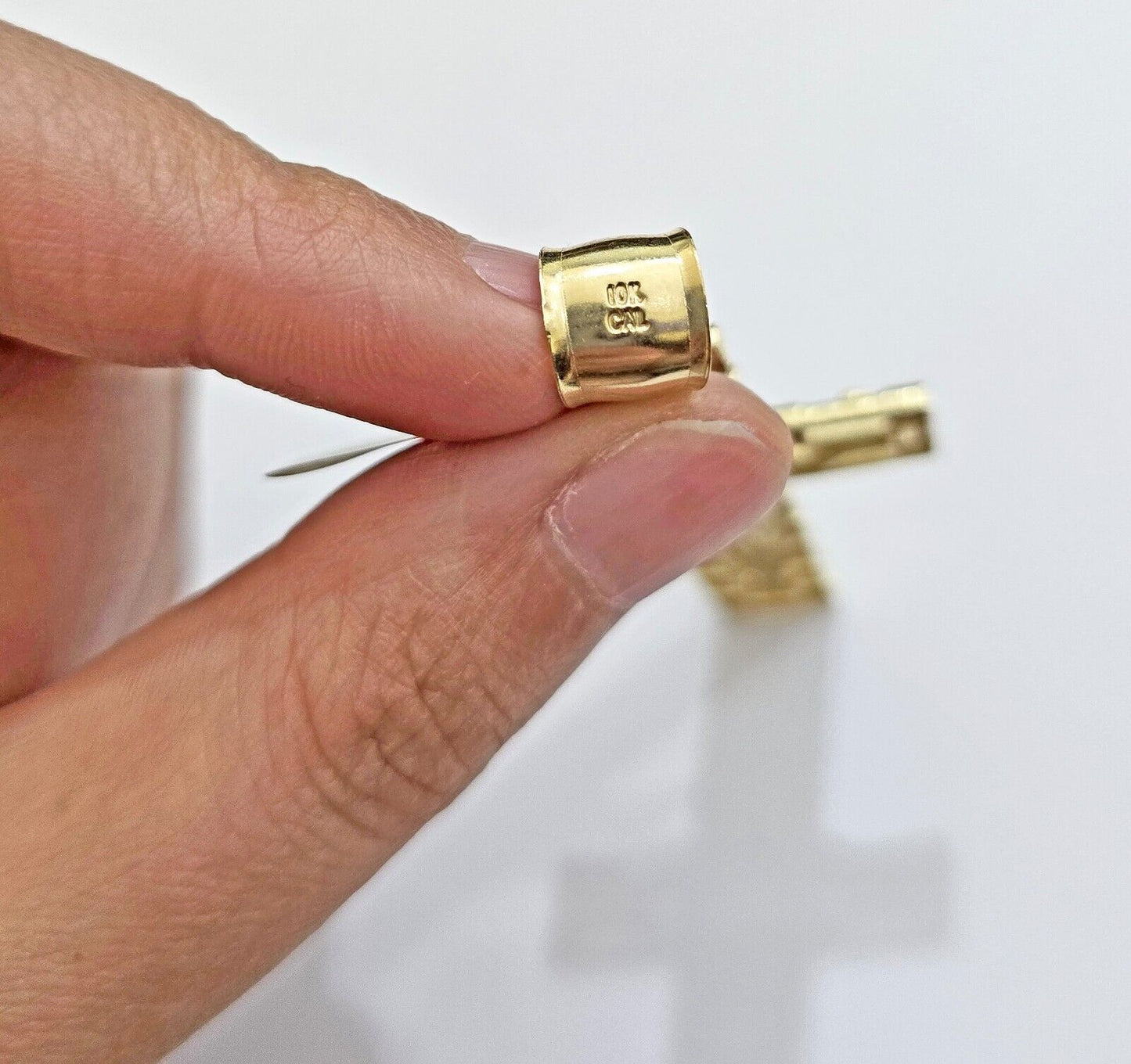 Real 10k Yellow Gold Cross Charm Pendant Jesus Crucifix 3 Inch For Men