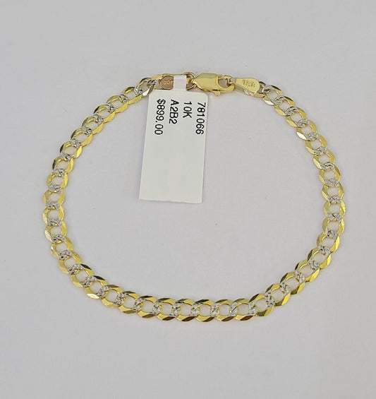 Real 10K Solid Cuban Curb Link Bracelet Yellow Gold Diamond Cuts 3.5mm 6" Kids