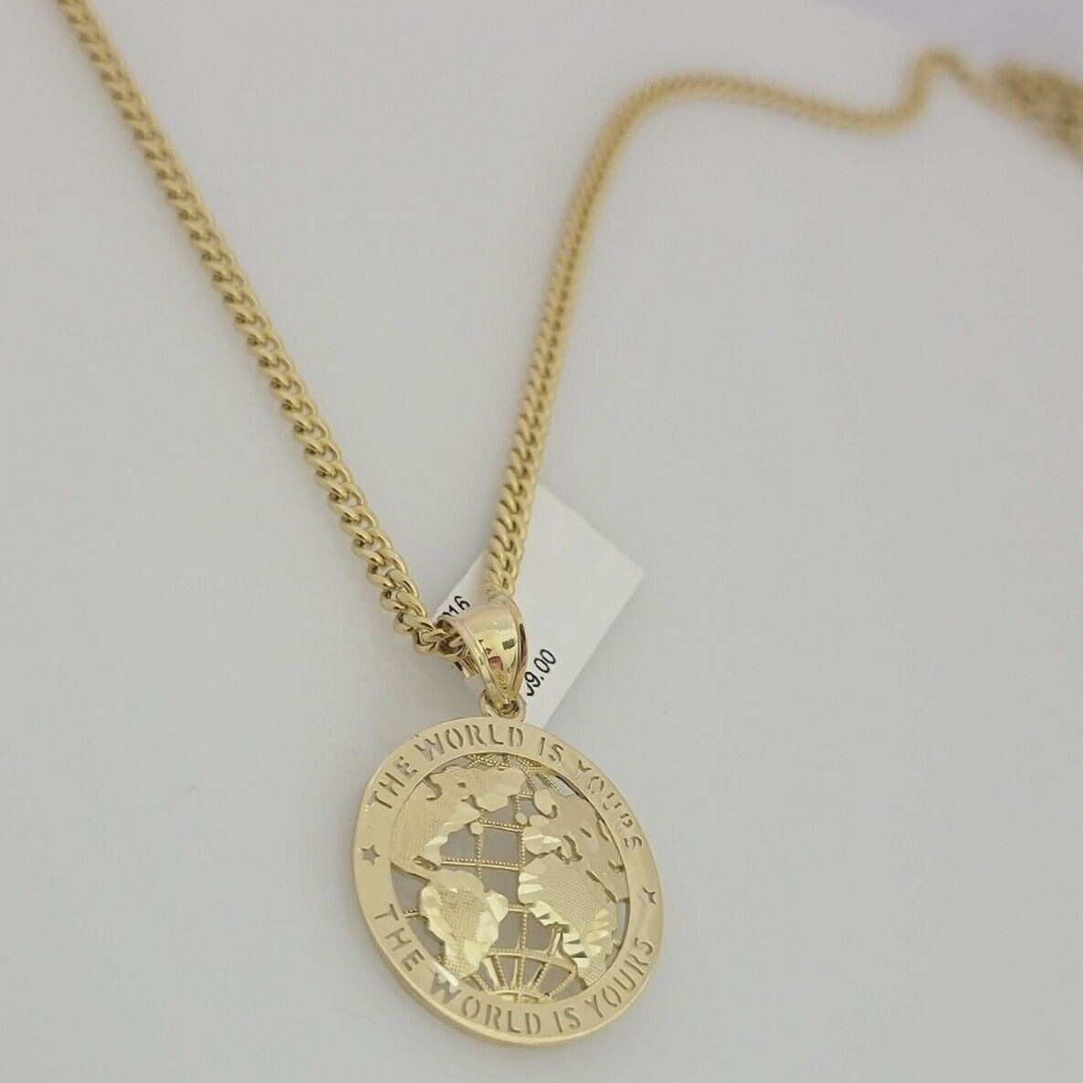 Real 10k Gold Chain Pendant SET World's Your Charm Miami Cuban Link Necklace 22"