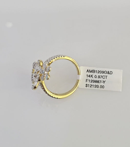 Real 10k Flowers Diamond Ladies Ring Women Casual 10Kt Yellow Gold All Sizes