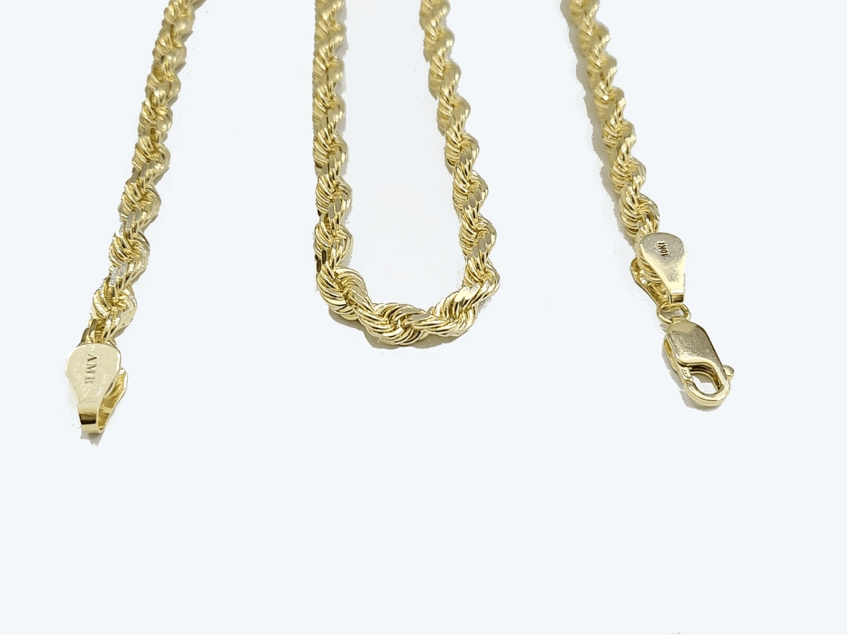 6mm 10k Gold Rope Chain Necklace 22 Inch Mens REAL 10kt Yellow Gold Strong SOLID - Reva Jeweler