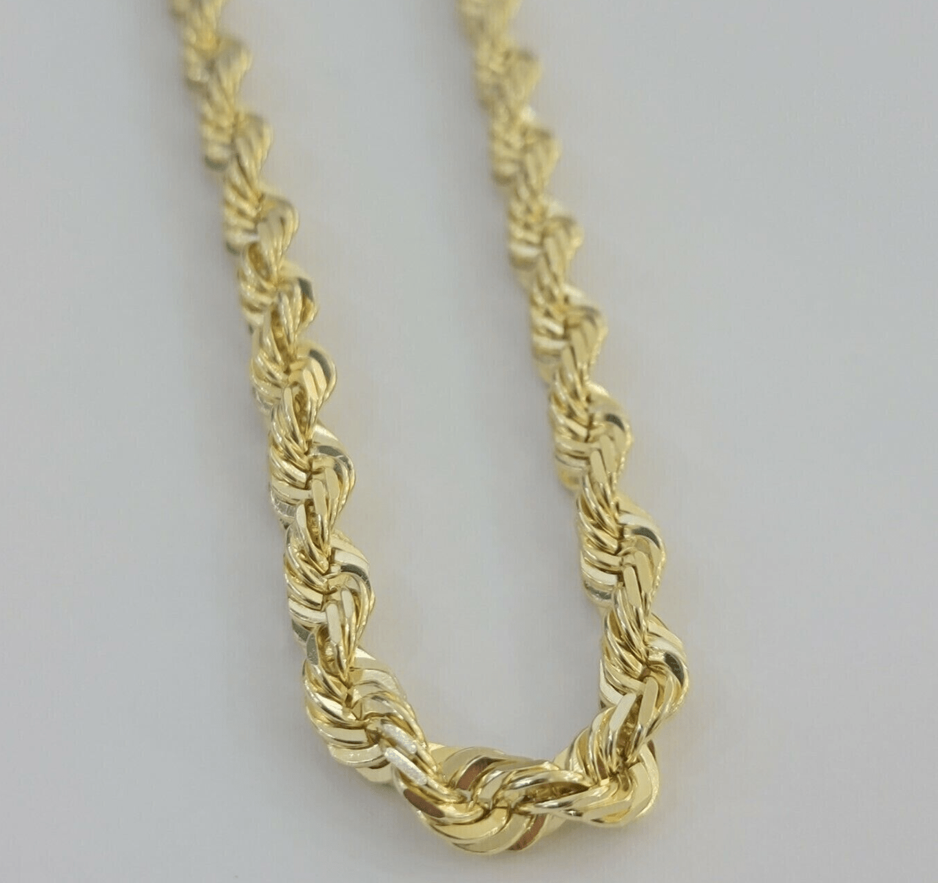 7mm Rope chain Necklace Solid 10k Yellow Gold Diamond cut 24" GURANTEED 10K GOLD - Reva Jeweler