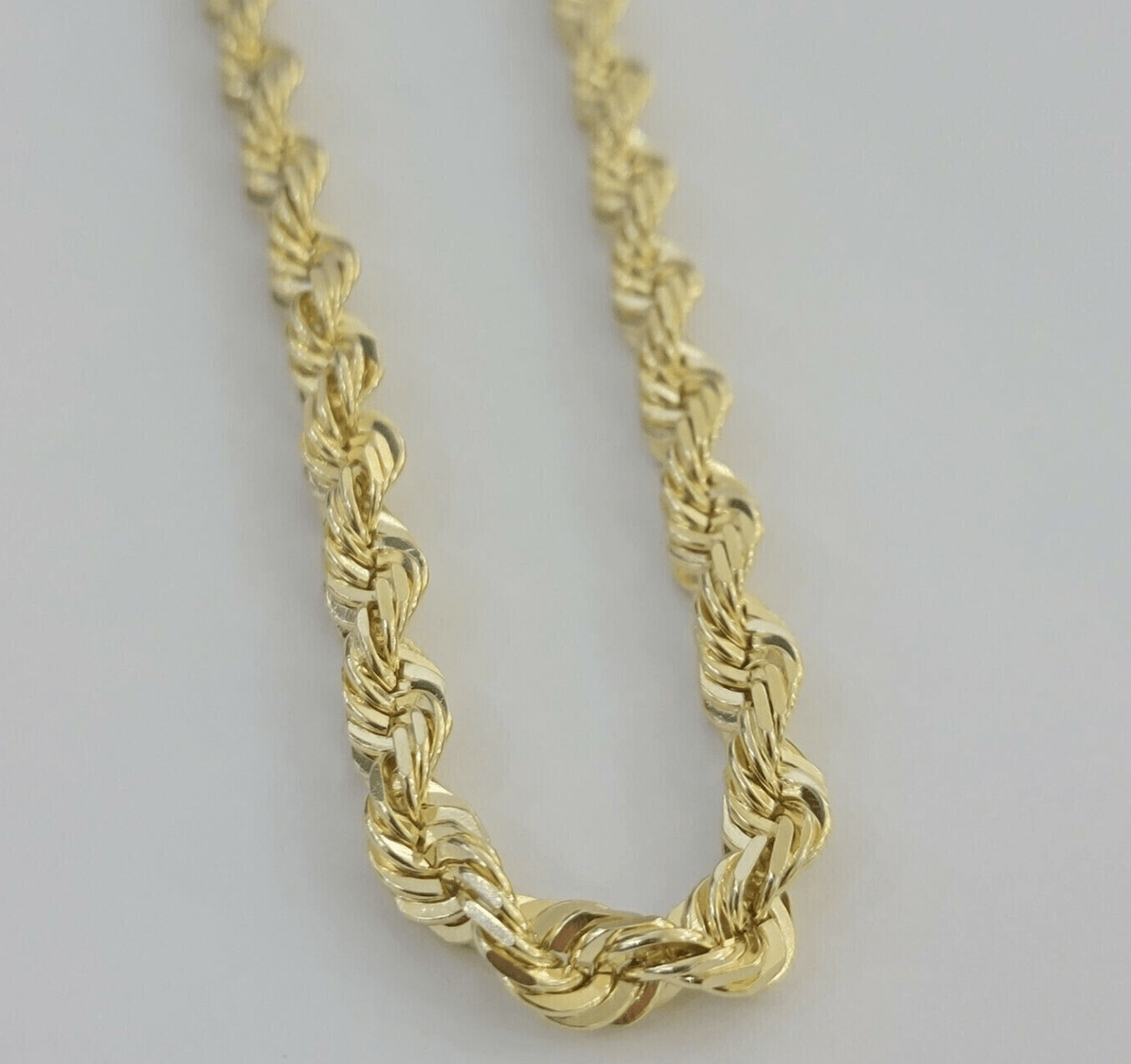 7mm Rope chain Necklace Solid 10k Yellow Gold Diamond cut 28" GURANTEED 10K GOLD - Reva Jeweler