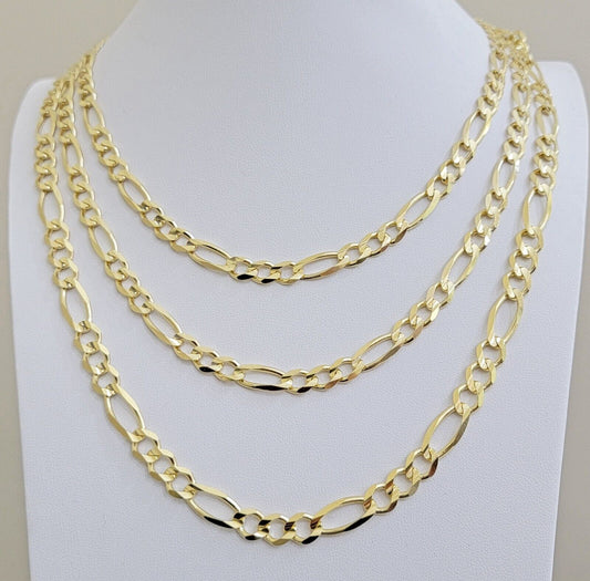 7mm Solid 14k Yellow Gold Figaro chain Necklace 24 Inch Men's STRONG REAL 14kt - Reva Jeweler