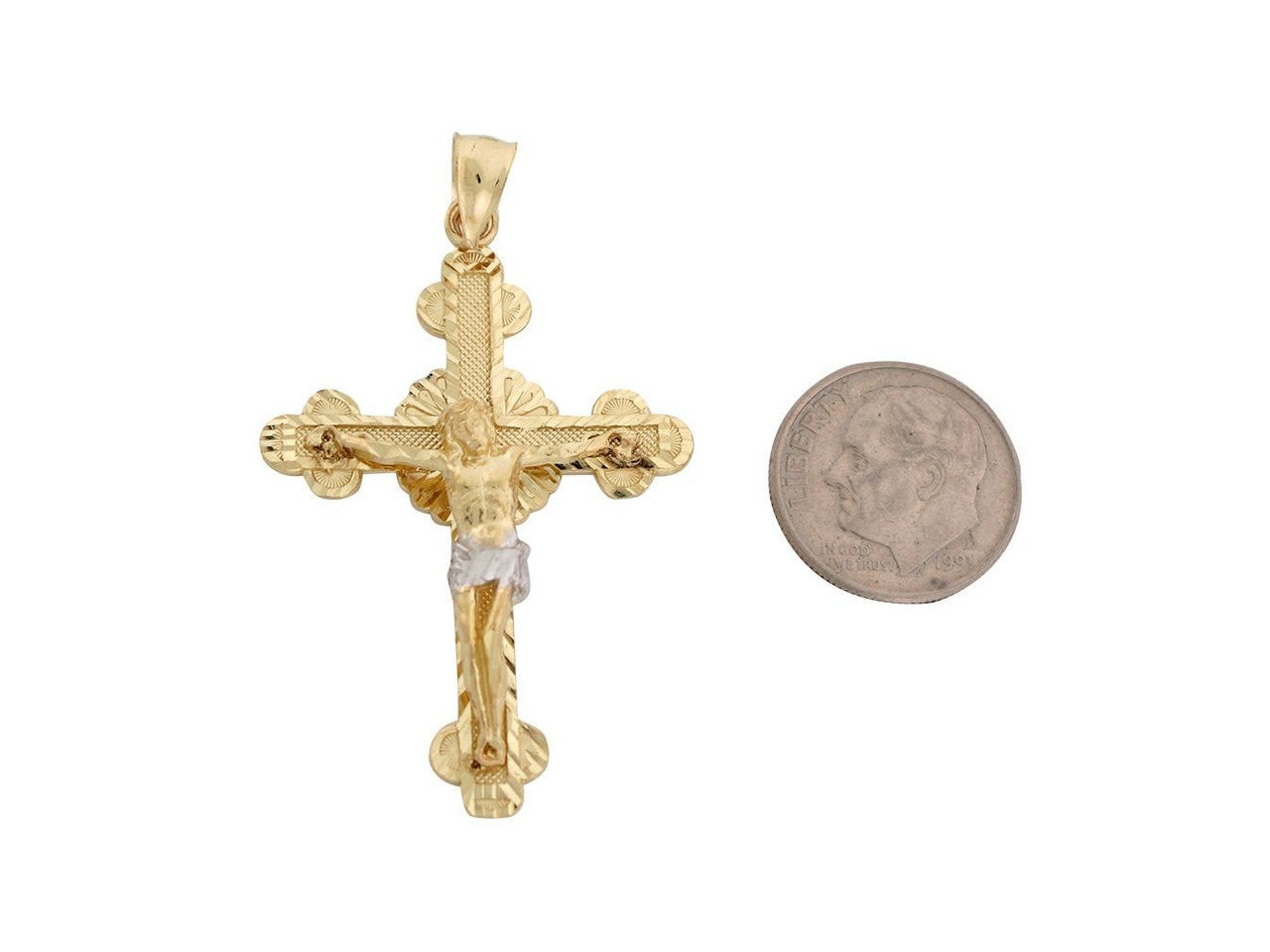 Two Tone Gold Medium Jesus on Cross Celtic Crucifix Religious Charm Pendant (SKU# P8026)