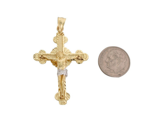 Two Tone Gold Medium Jesus on Cross Celtic Crucifix Religious Charm Pendant (SKU# P8026)