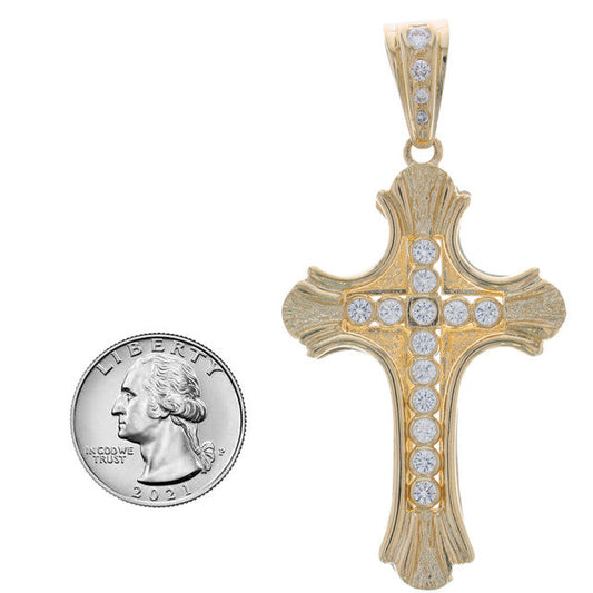 10k / 14k Gold Cross With CZ Religious Charm Pendant (P12226)