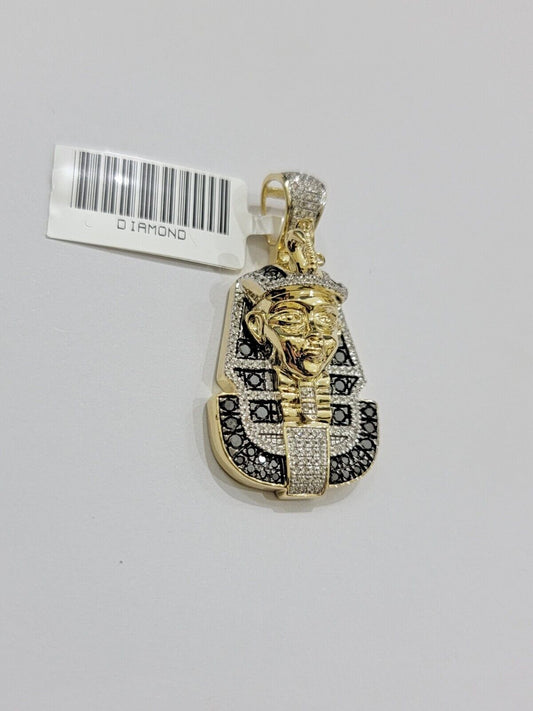 Black Diamond Pharoah Charm Pendant 10kt Yellow Gold 0.80 CT Chain Necklace SALE - Reva Jeweler
